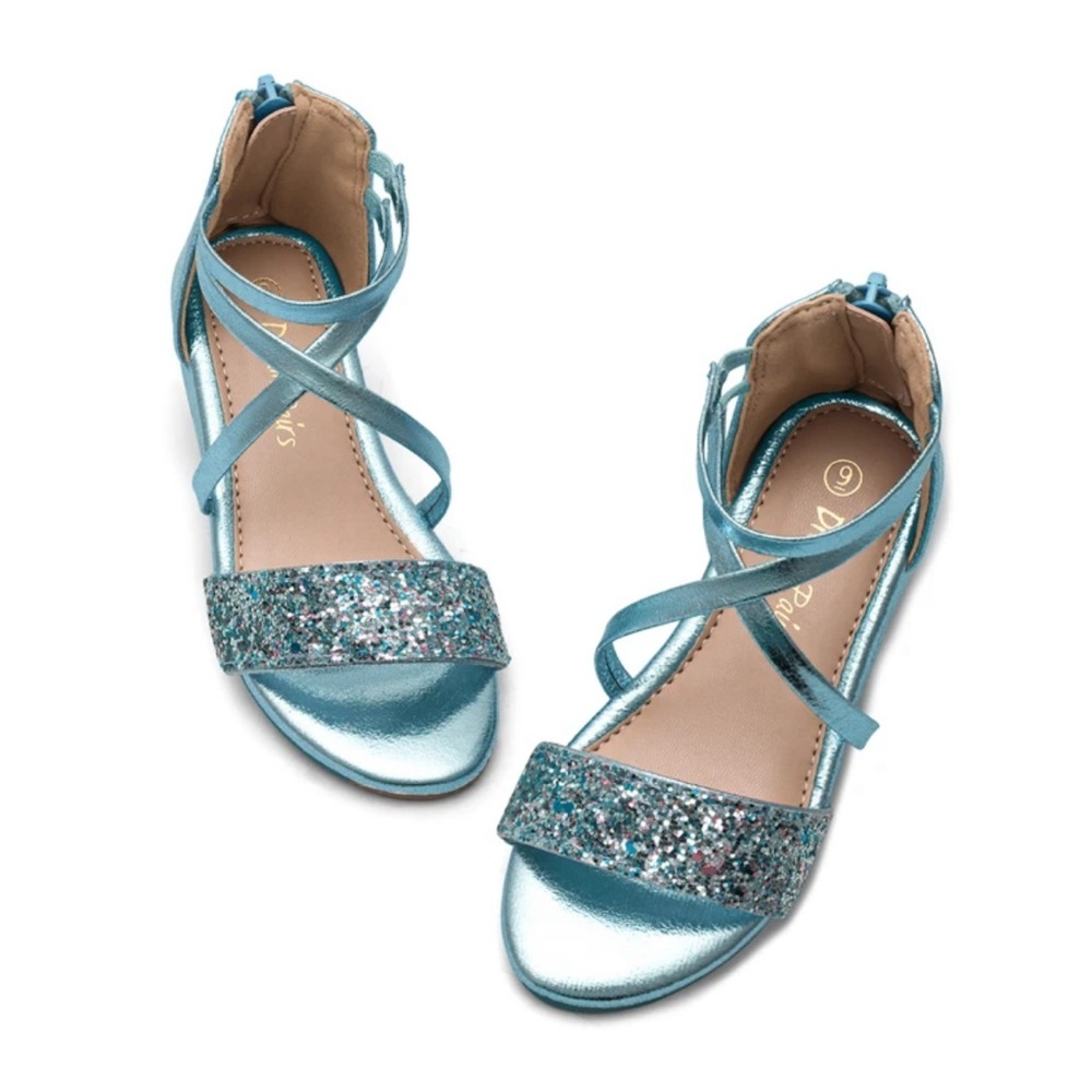 Girls Sandals Ankle Strap Low Wedge Sandals With Zipper Toddler Kid size 9